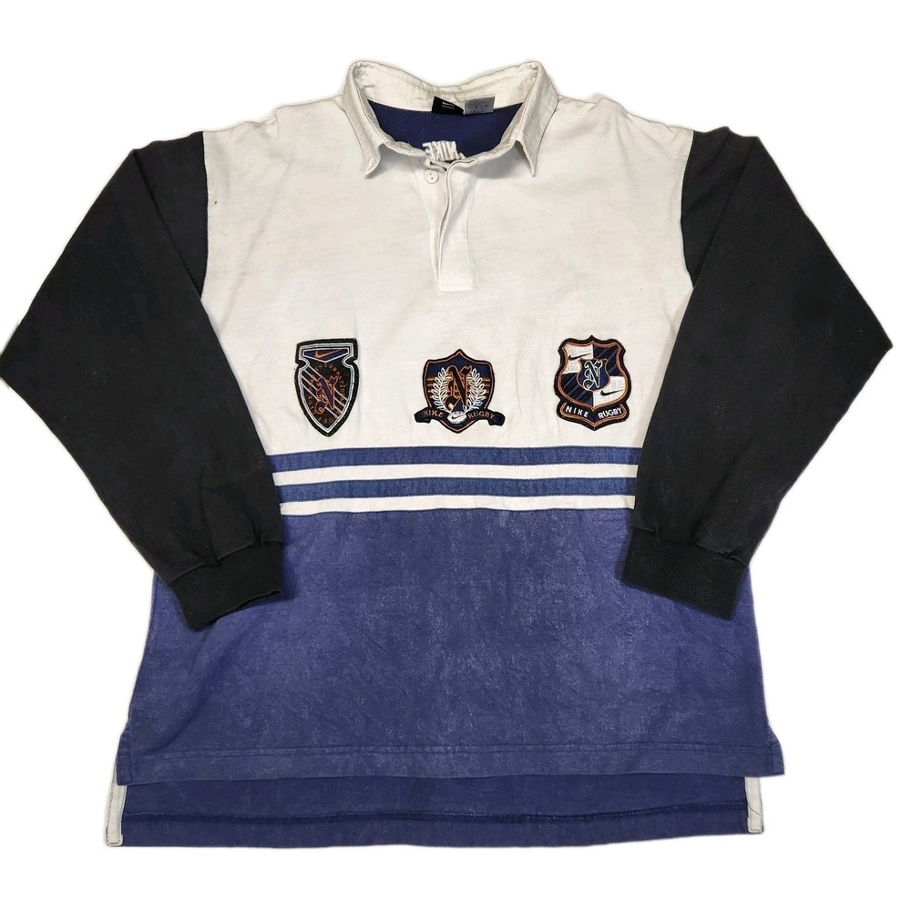 Vintage 90s Nike Rugby Polo Shirt Mens M Fits L XL Colorblock Crest Patch